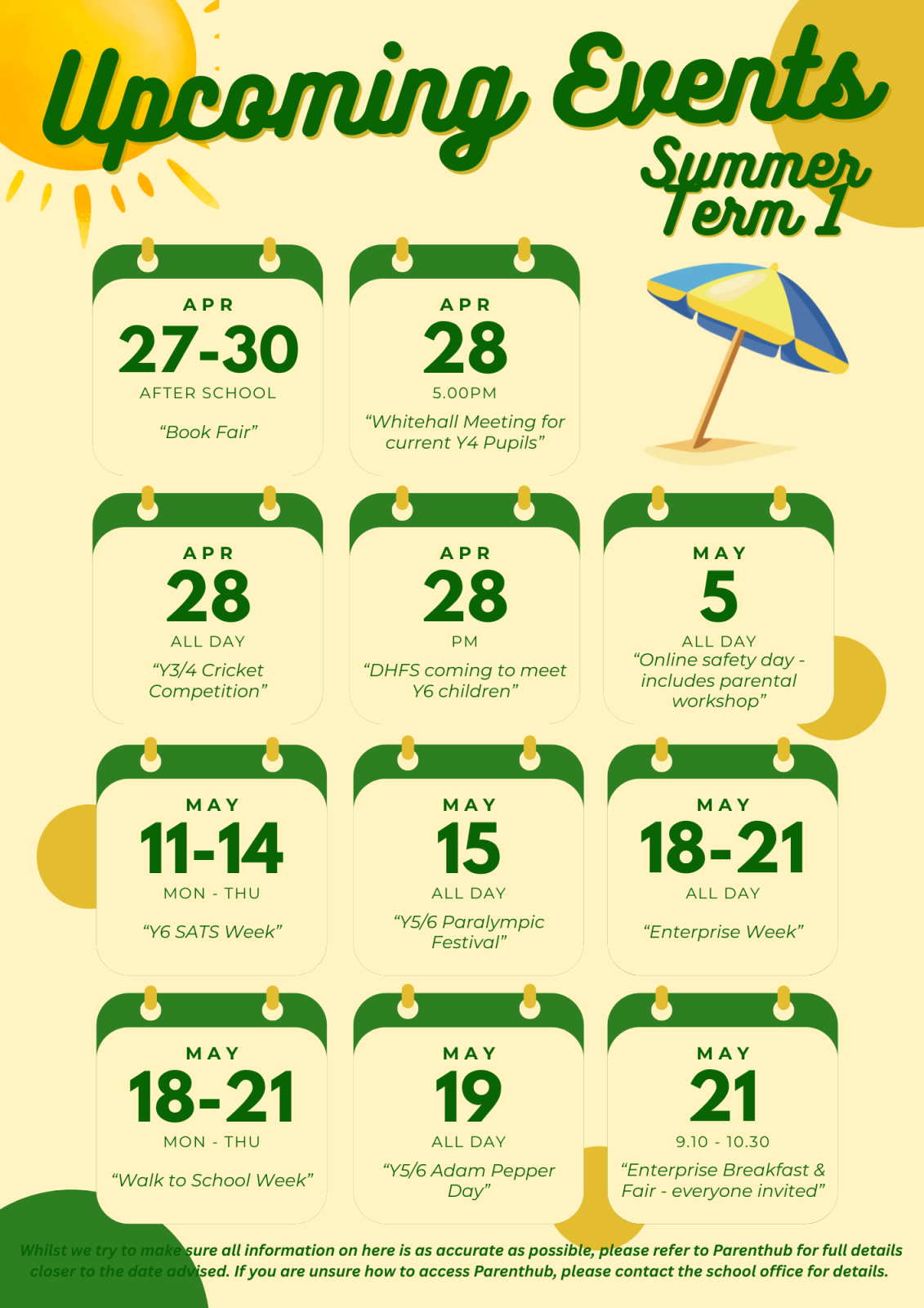 Diary Dates Poster - Summer Term 1